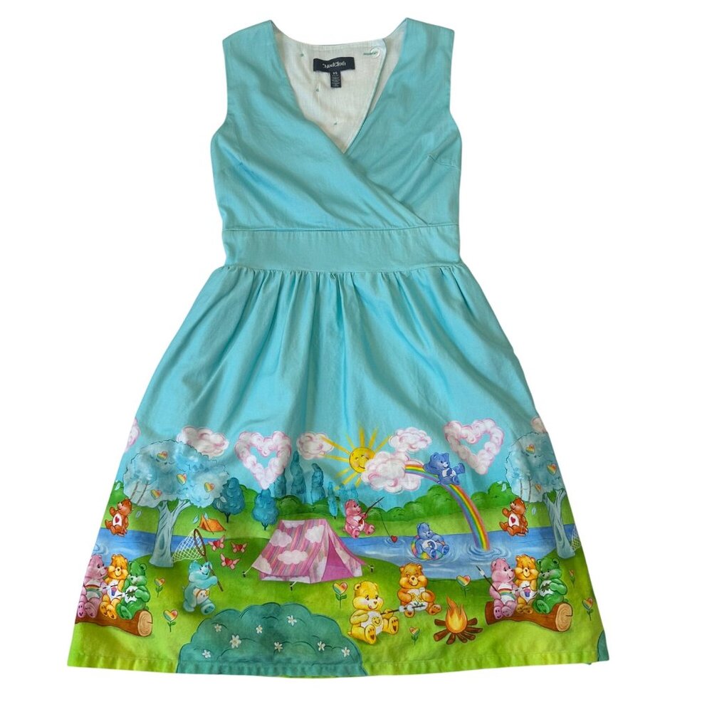 ModCloth x Care Bears Next Level Fit & Flare Dress Size XS Blue Camping Graphic